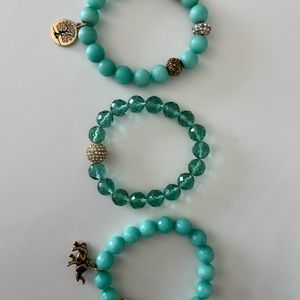Turquoise Faceted Agate & Crystal Pave w Tree of Life & Elephant Charm Bracelet